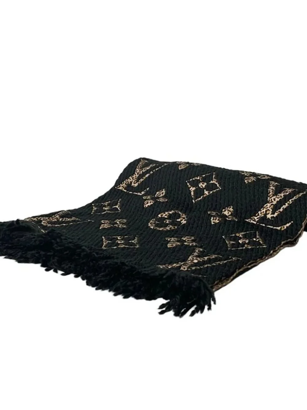 LOUIS VUITTON Echalb Giant Monogram Jungle M75885 Black Beige GM0139 Scarf Wool